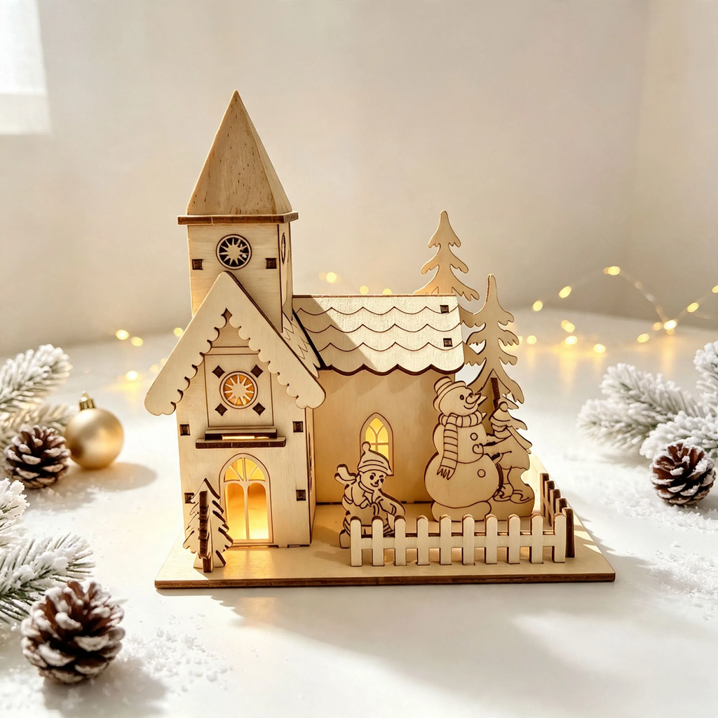 Illuminated Christmas Wooden House, DIY Decoration