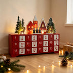 Wooden Advent Calendar, Village Design, 24 Compartments