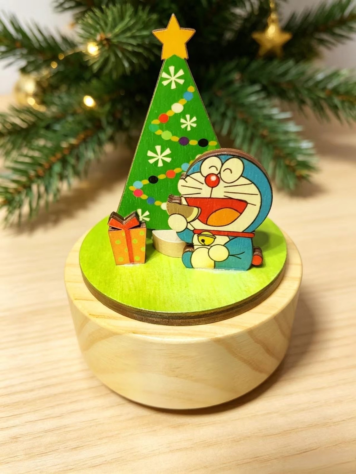 Christmas wooden music box with Santa Claus