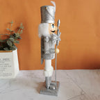 Decorative nutcracker figure made of wood with snowflake design