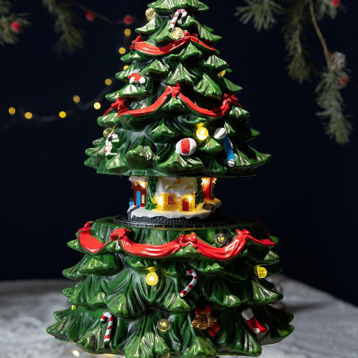 Christmas tree music box with rotation and lifting function