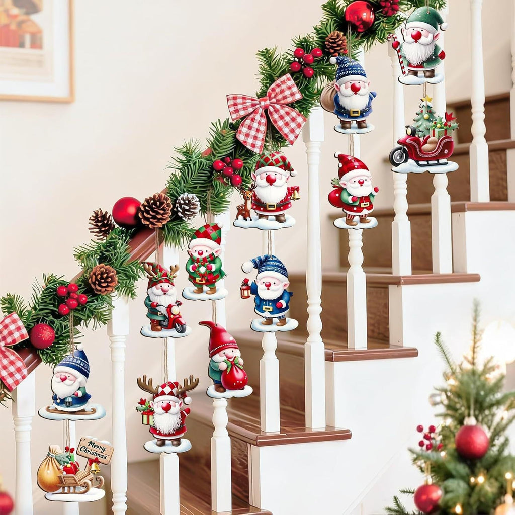 Christmas wooden ornaments with gnome motif
