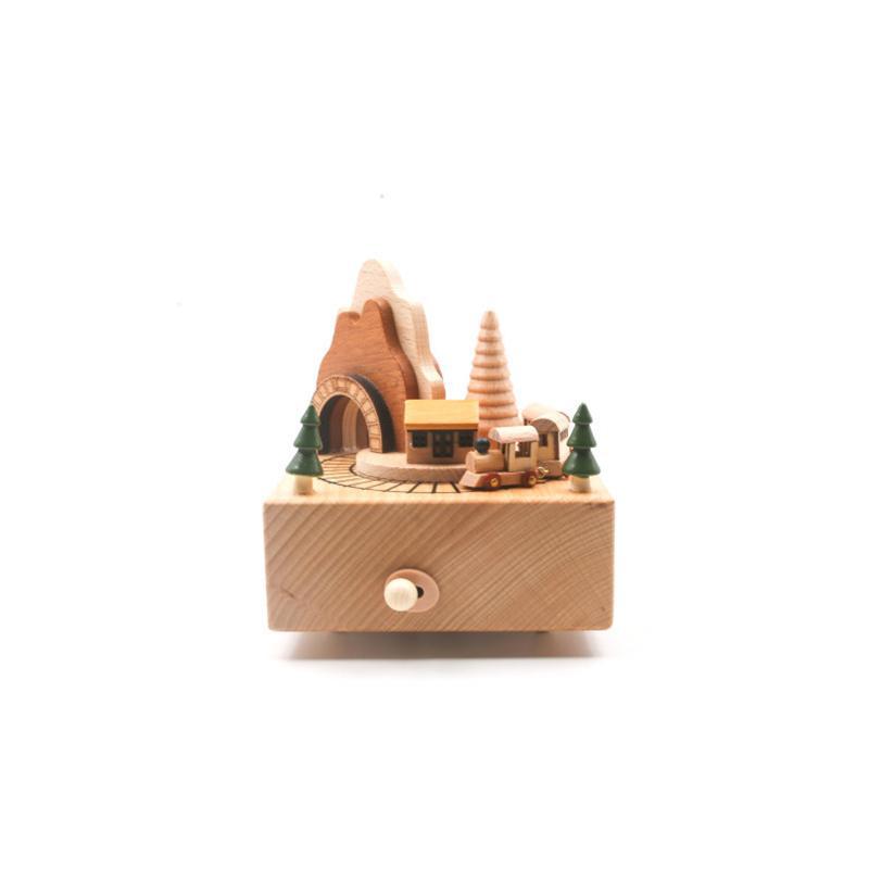 Handcrafted music box made of beech wood, rotating