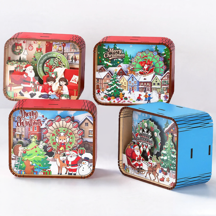 Decorative wooden music box with Christmas motif