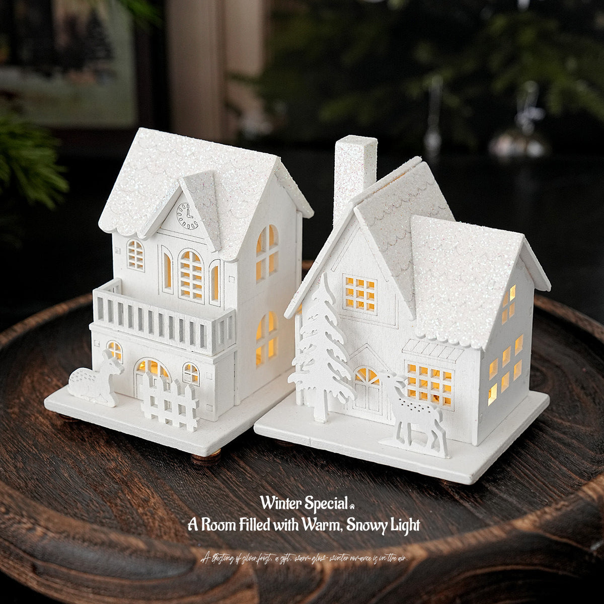 Illuminated wooden house for Christmas decoration
