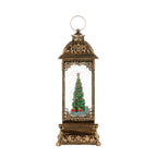 Retro music box with train motif and LED snow globe