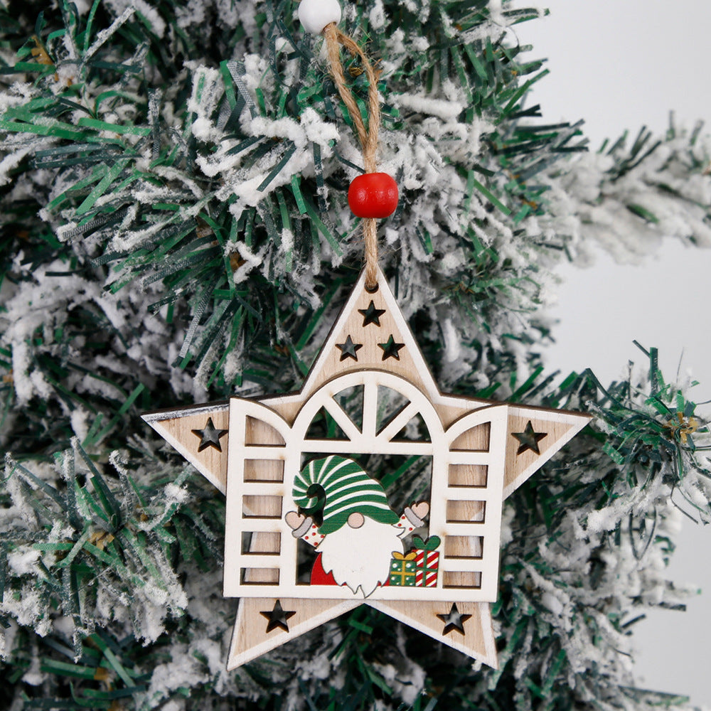 Decorative Christmas wooden pendant with gnome motif