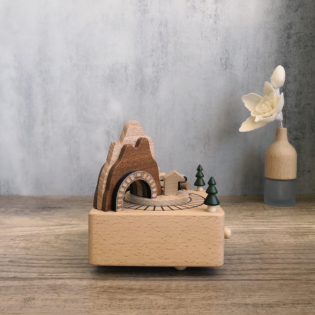 Handcrafted music box made of beech wood, rotating