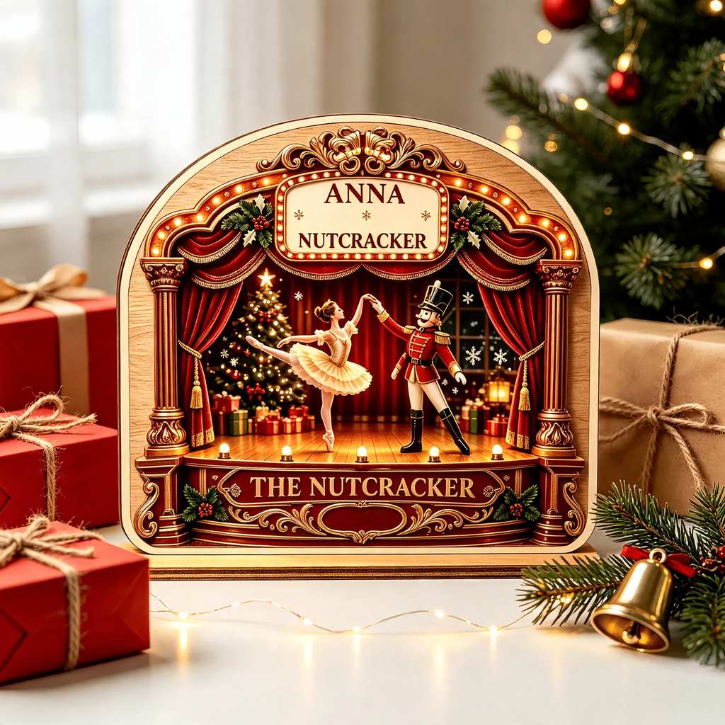 Nutcracker & Ballerina, 2D Wooden Stand, 15x12 cm