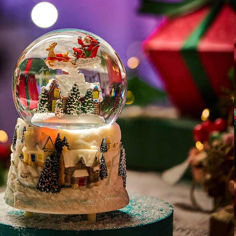 Santa Claus glass ball with music and light