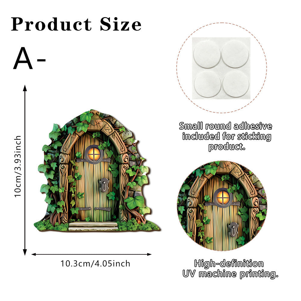 Decorative miniature fairy door made of wood for plants and gardens