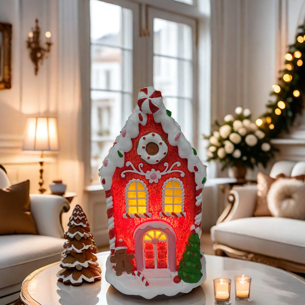 Decorative LED Christmas house made of resin