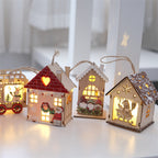 Illuminated wooden house, Christmas decoration for hanging or placing