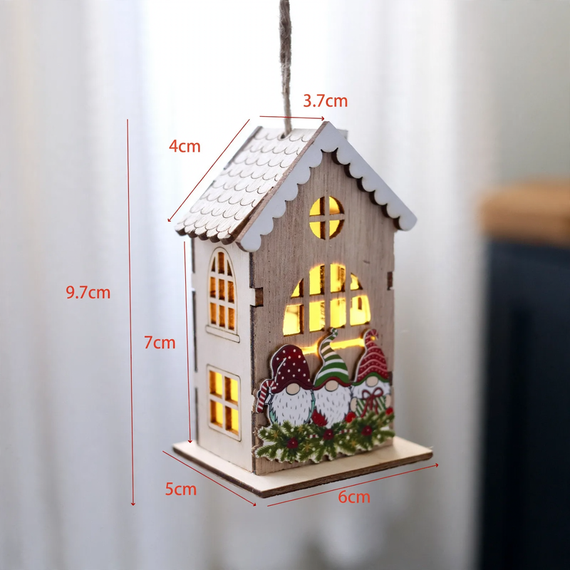 Illuminated wooden house, Christmas decoration for hanging or placing