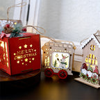 Illuminated wooden house, Christmas decoration for hanging or placing