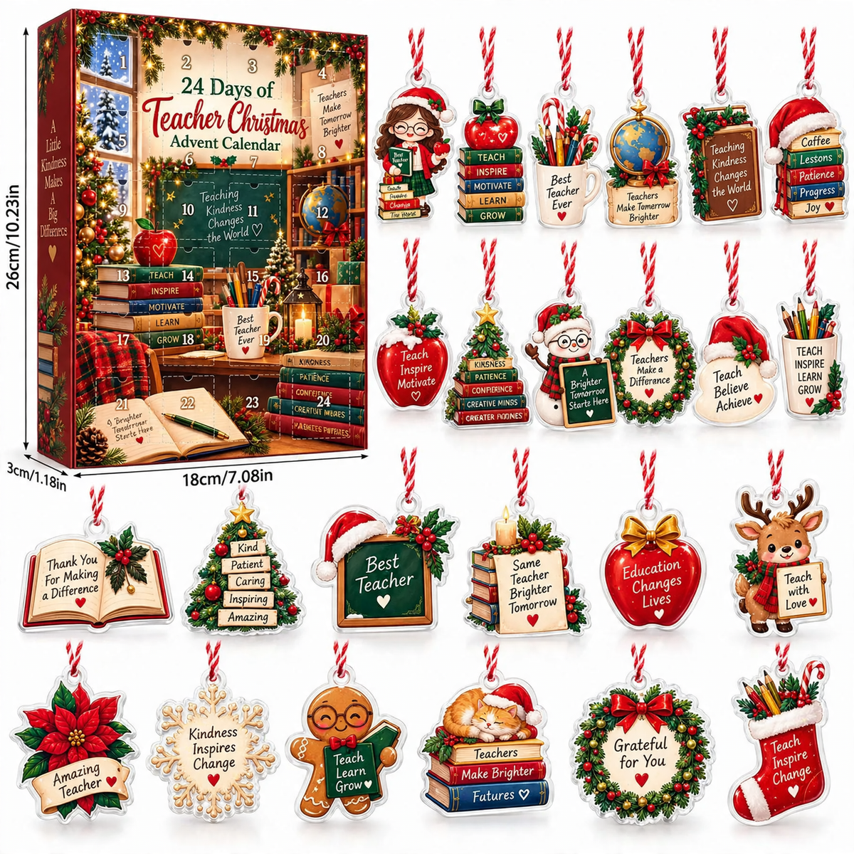 Christmas Countdown Gift Box with 24 Acrylic Ornaments