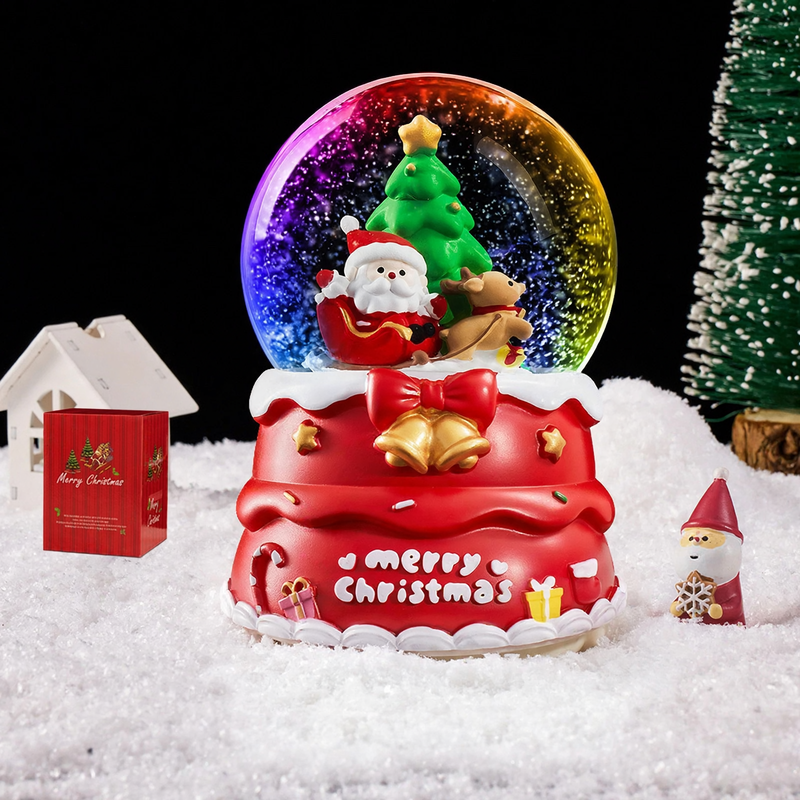 Christmas snow globe with music box and carriage design