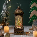 Retro music box with train motif and LED snow globe