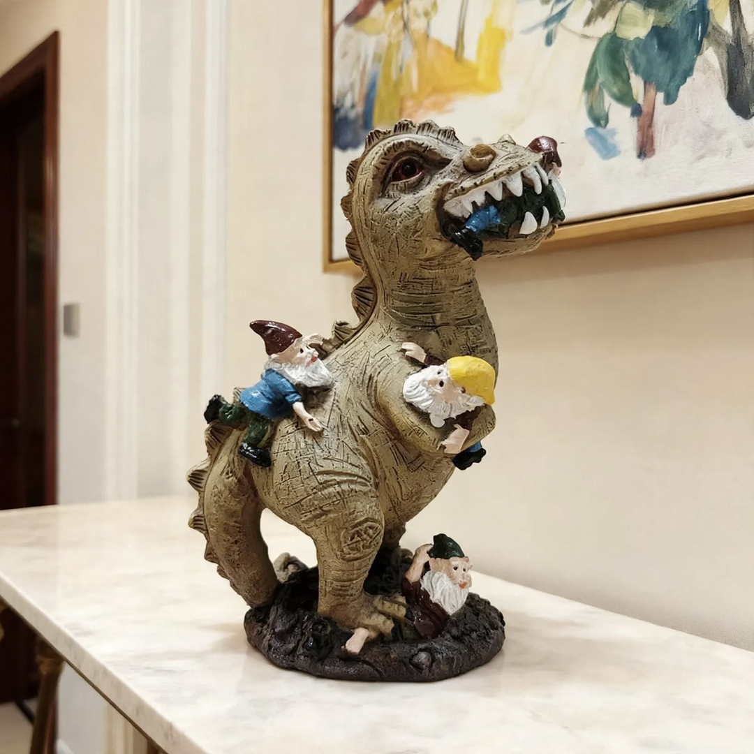 Decorative gnome figures with animals made of resin