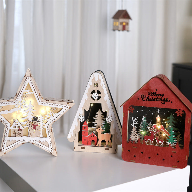 Illuminated wooden Christmas decoration