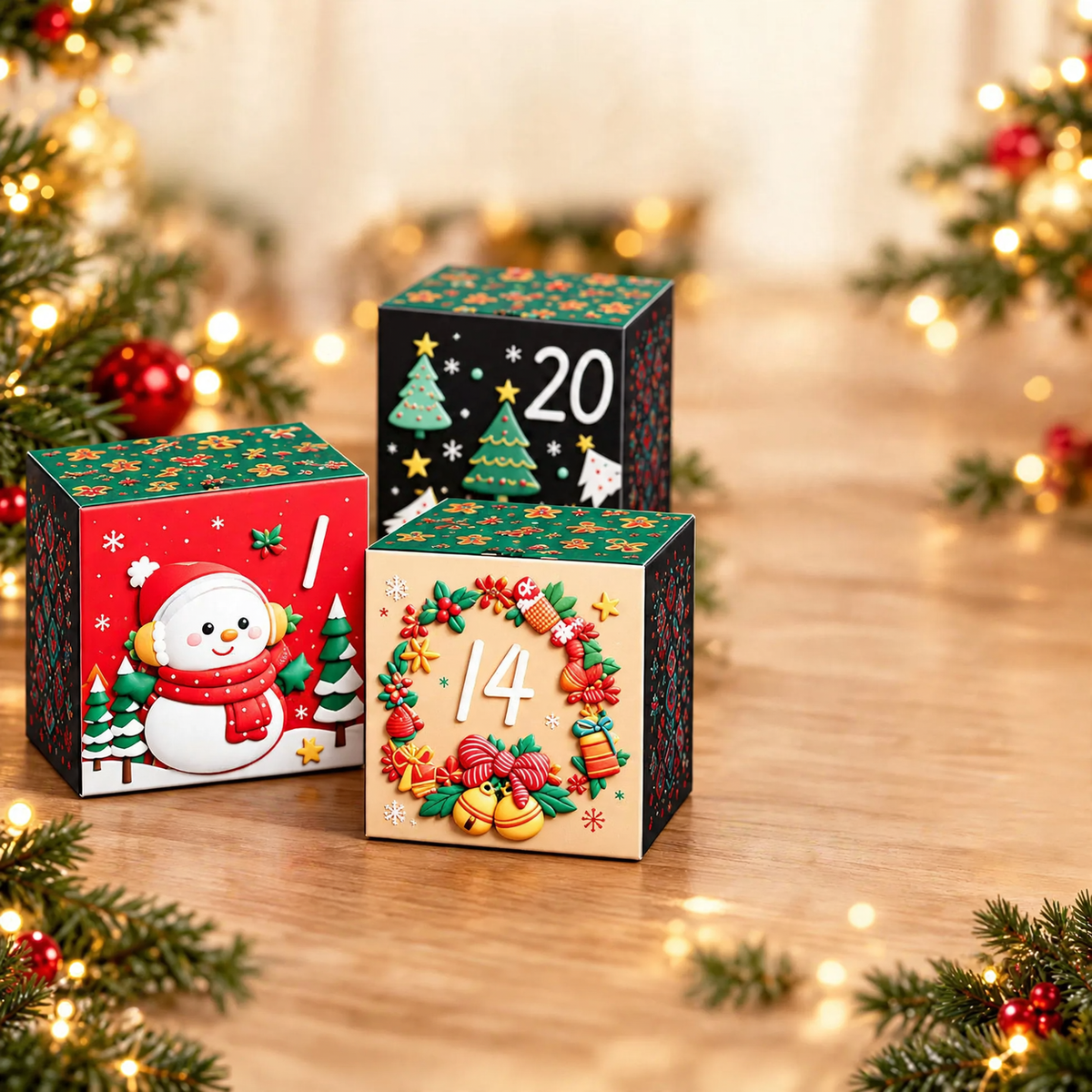 Decorative Advent gift boxes, set of 24