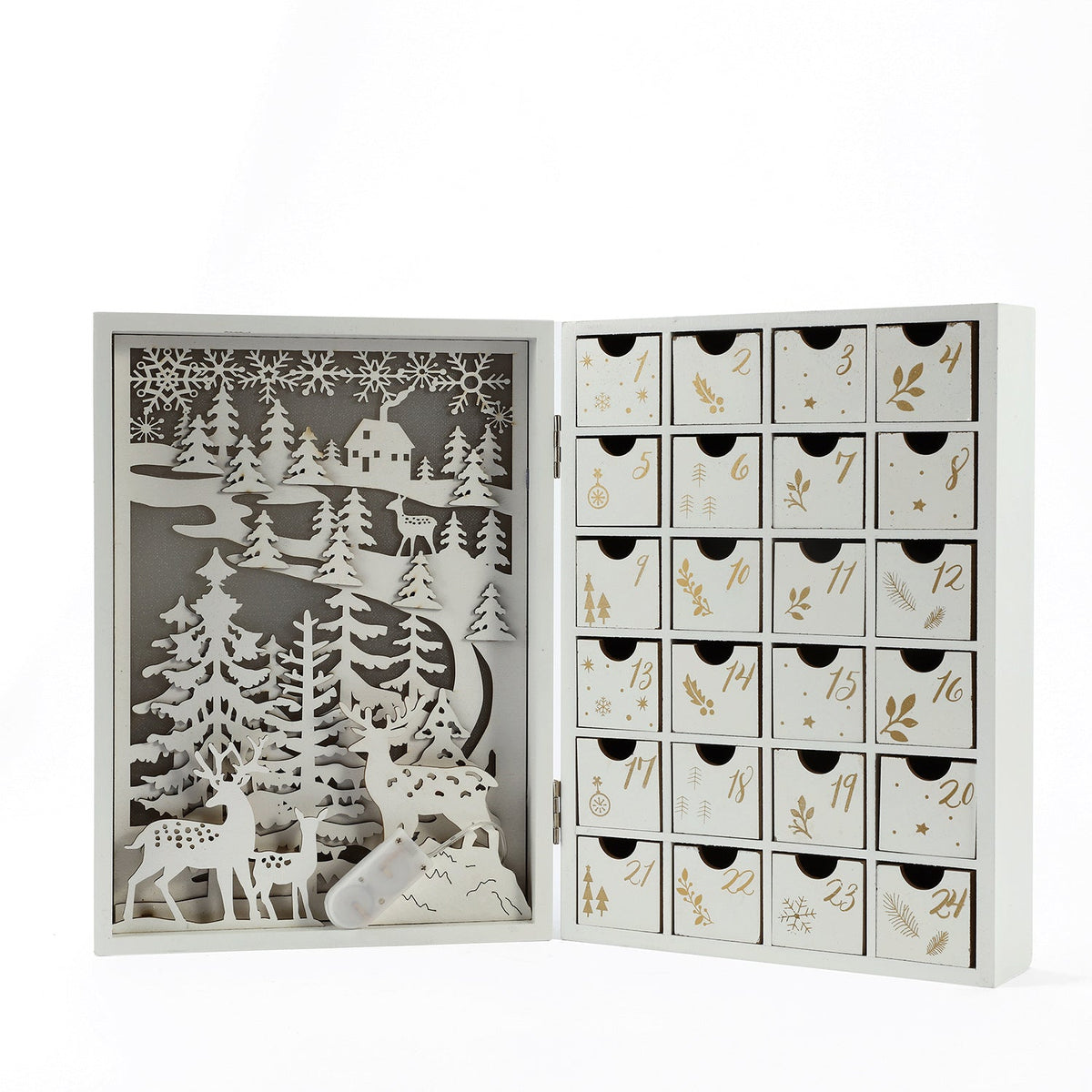 Wood Advent Calendar with LED Lighting and Reindeer Motif