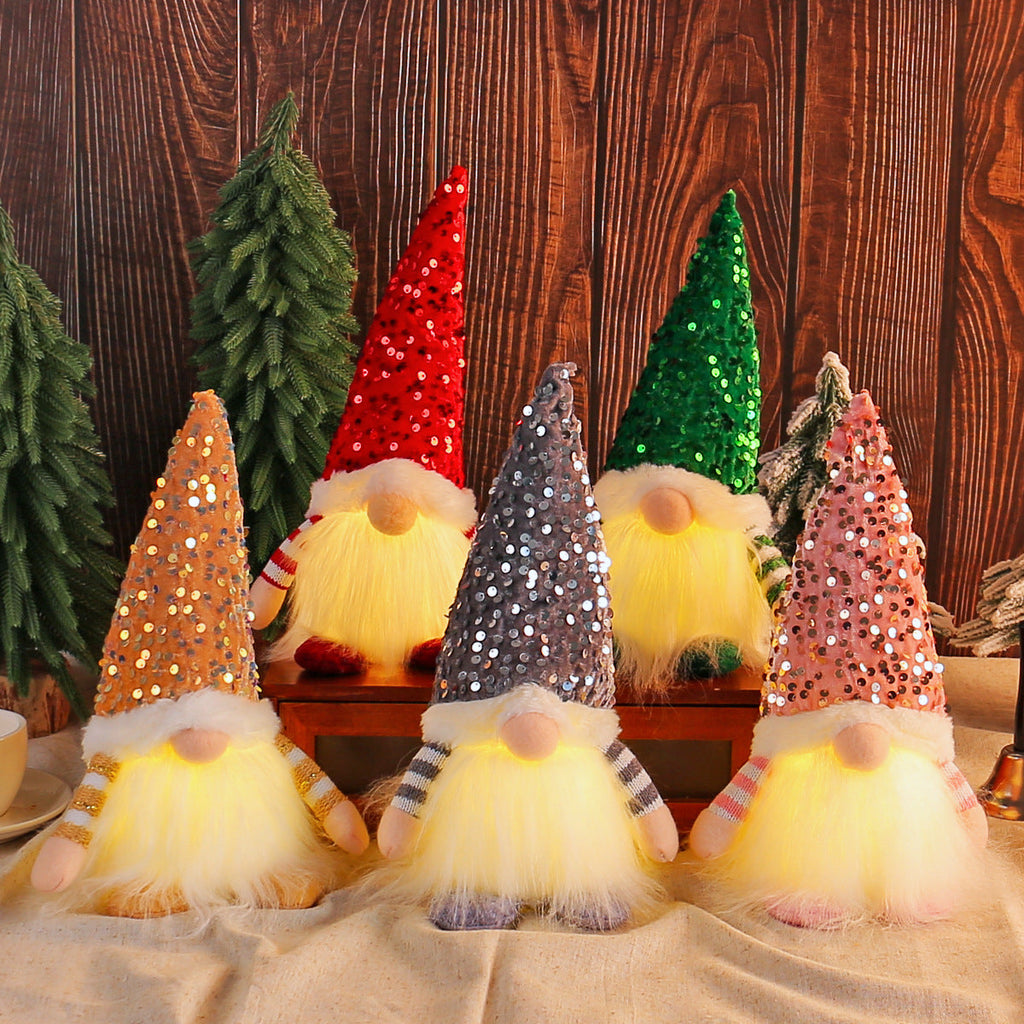 Shining gnome figures with sequin hat