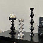 Decorative candle holder made of glass and wood