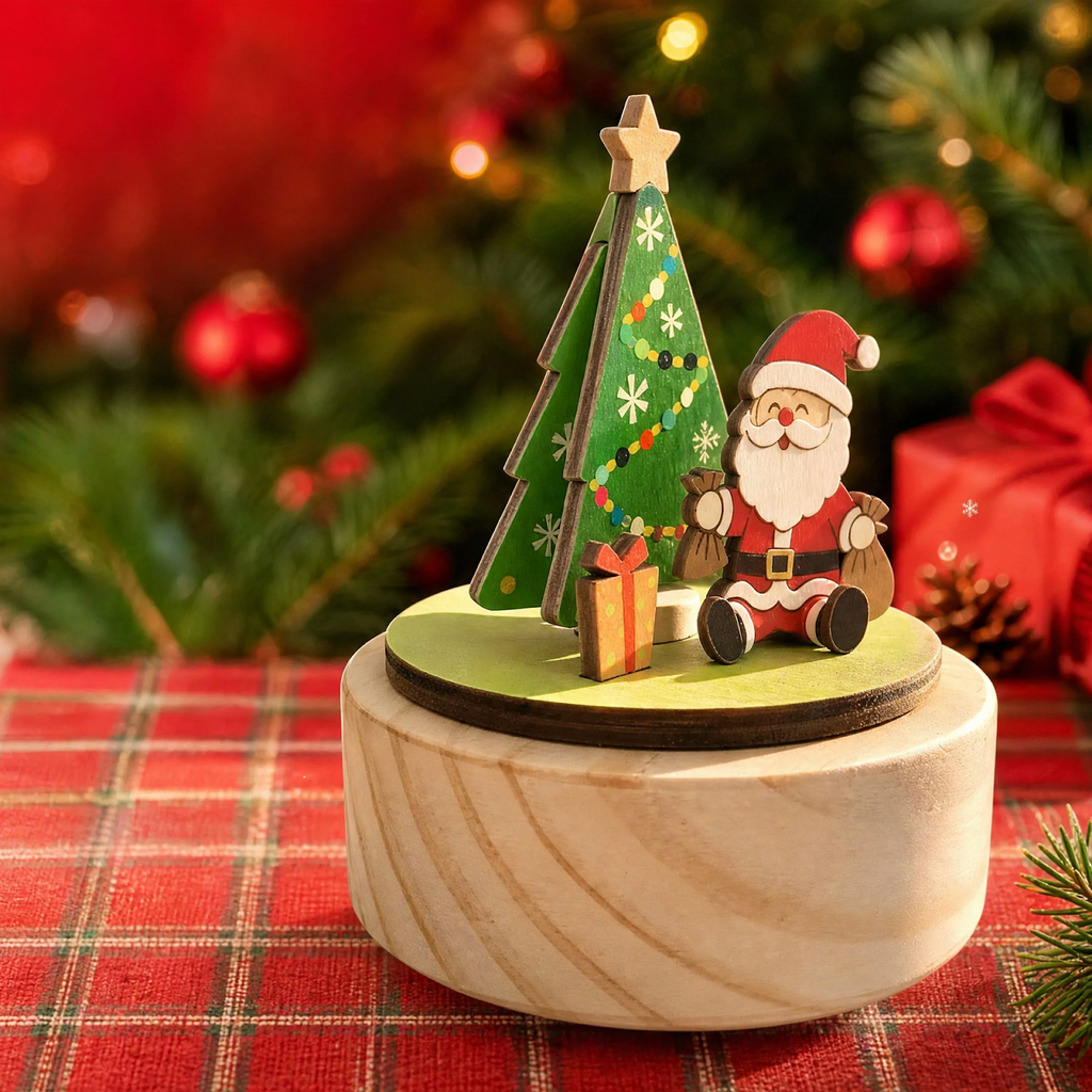 Christmas wooden music box with Santa Claus