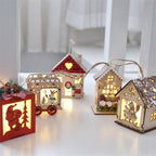 Illuminated wooden house, Christmas decoration for hanging or placing