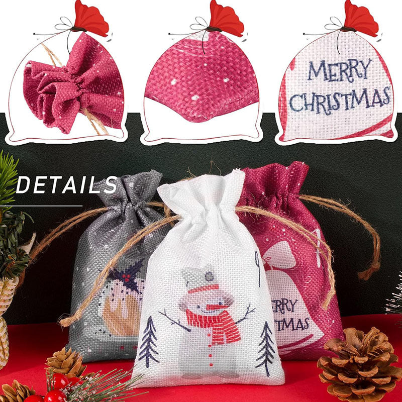 Christmas jute bag with drawstring