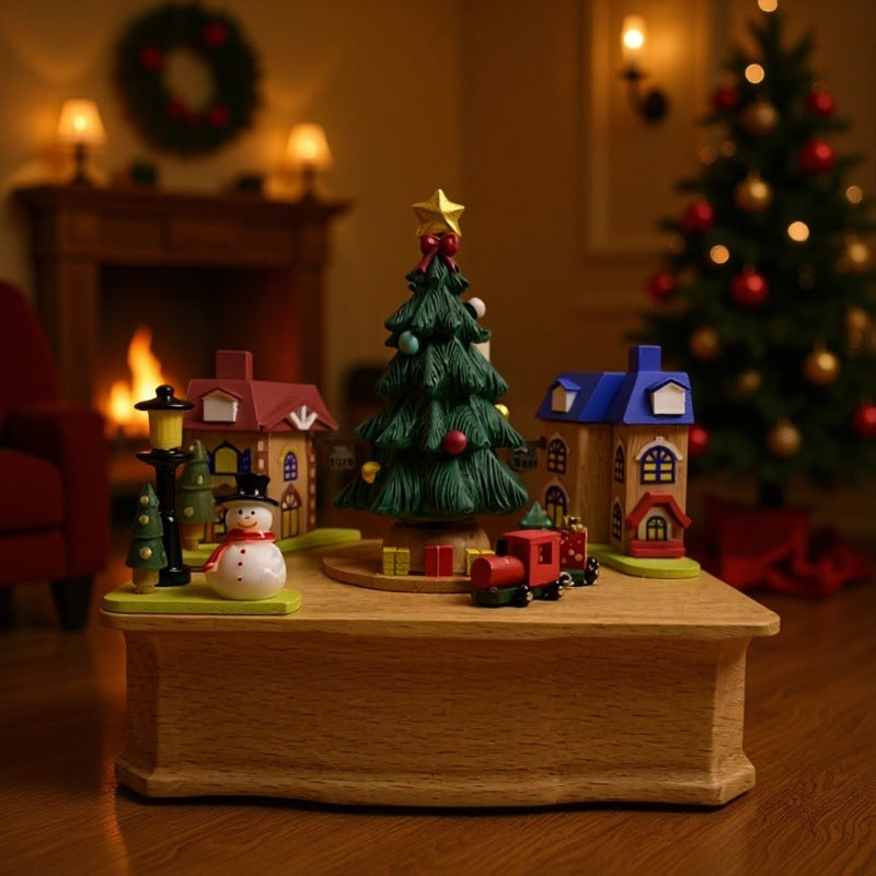 Decorative wooden Christmas music box