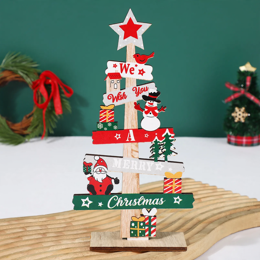 Christmas wooden table decoration with inscription