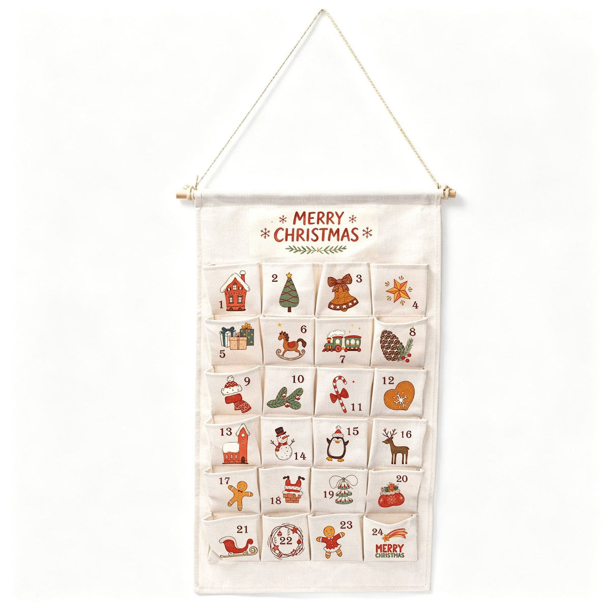 Christmas Advent calendar made of fabric with 24 pockets