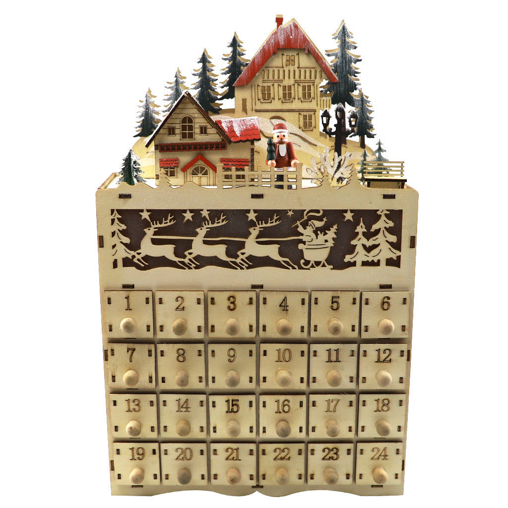 Christmas Advent Calendar made of wood with village scene