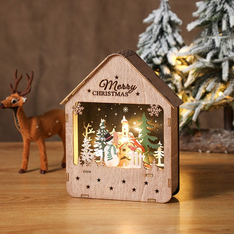 Decorative wooden house with LED lighting