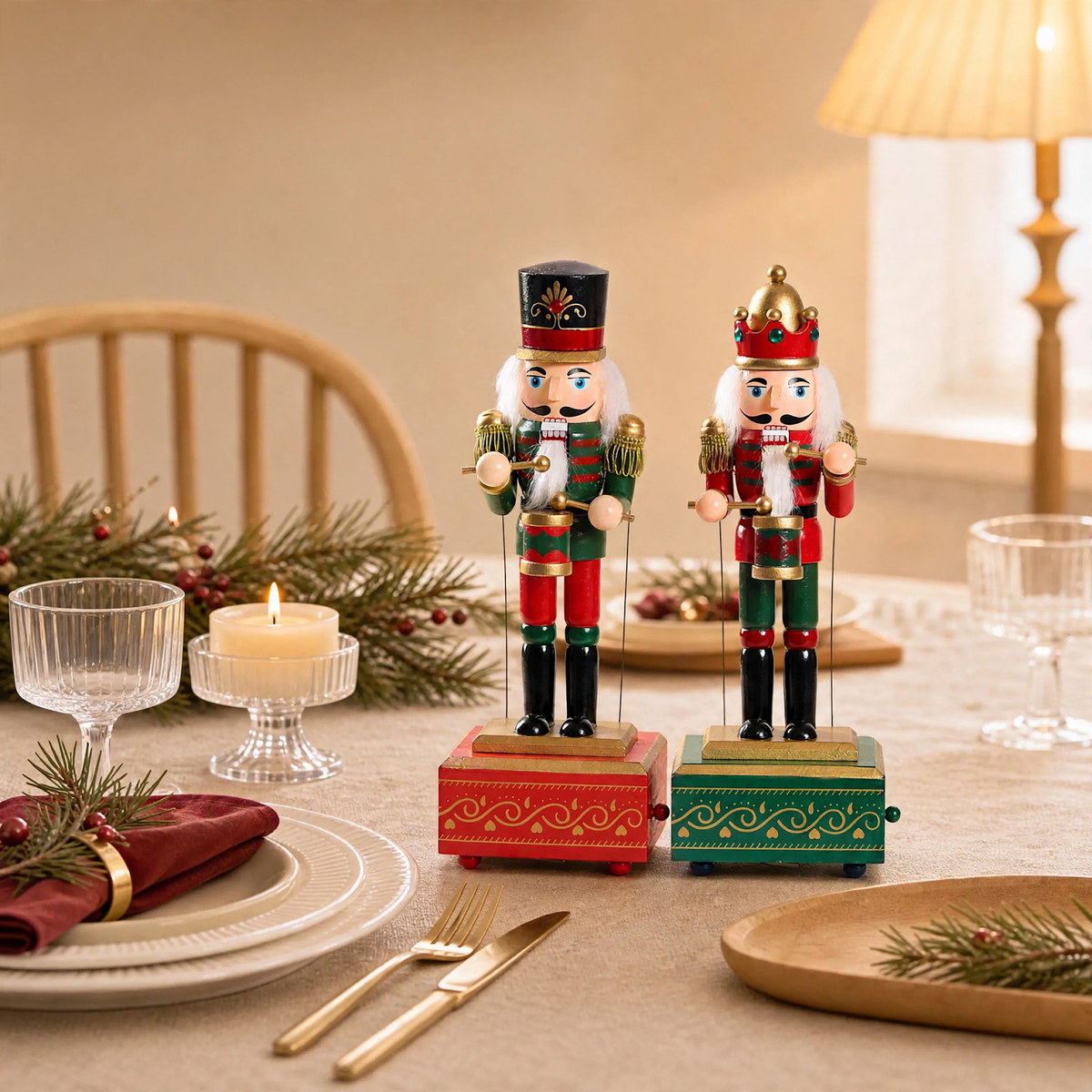 Nutcracker music box, 31 cm, wood
