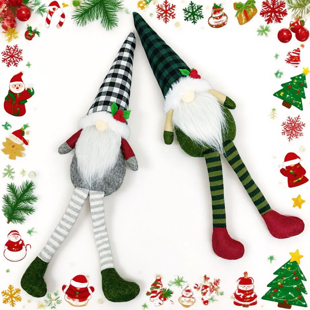 Christmas gnome with long legs, sitting decorative figure