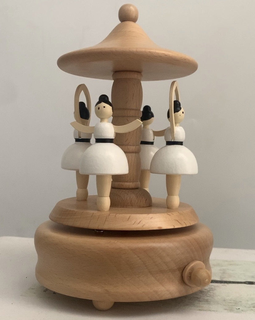 Decorative wooden music box with mechanical movement