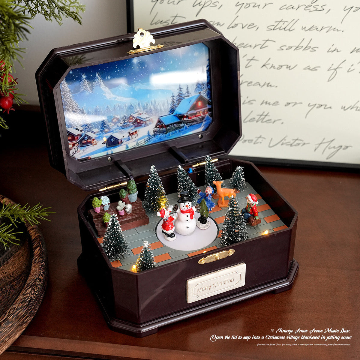 Christmas music box made of resin with lighting