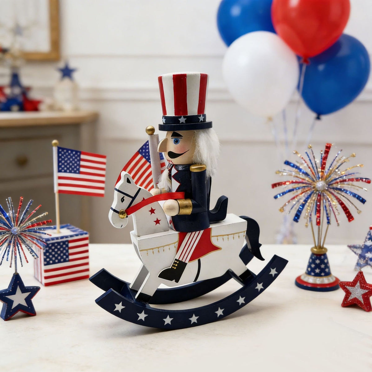Nutcracker figure on rocking horse, 26 cm