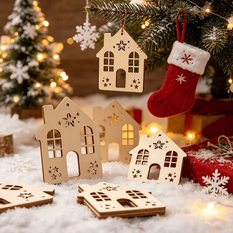 Untreated wood hanging sign for Christmas decoration