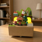 Wood music box with voice-controlled lighting