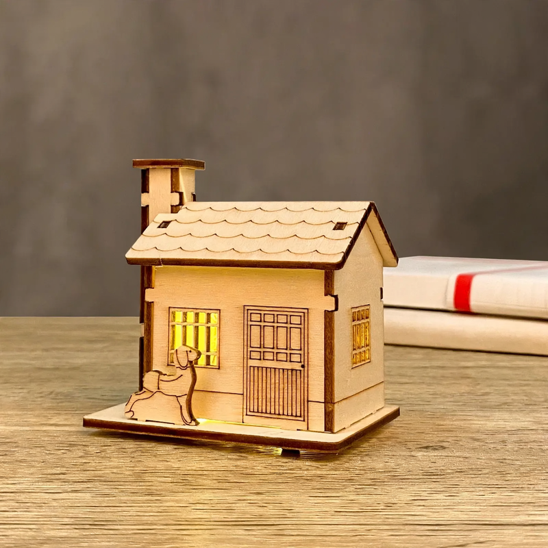 DIY Christmas House made of Linden Wood with Lighting