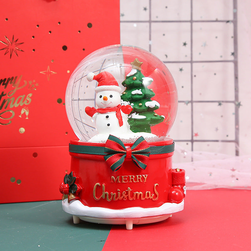 Christmas music box snow globe with light and snowfall