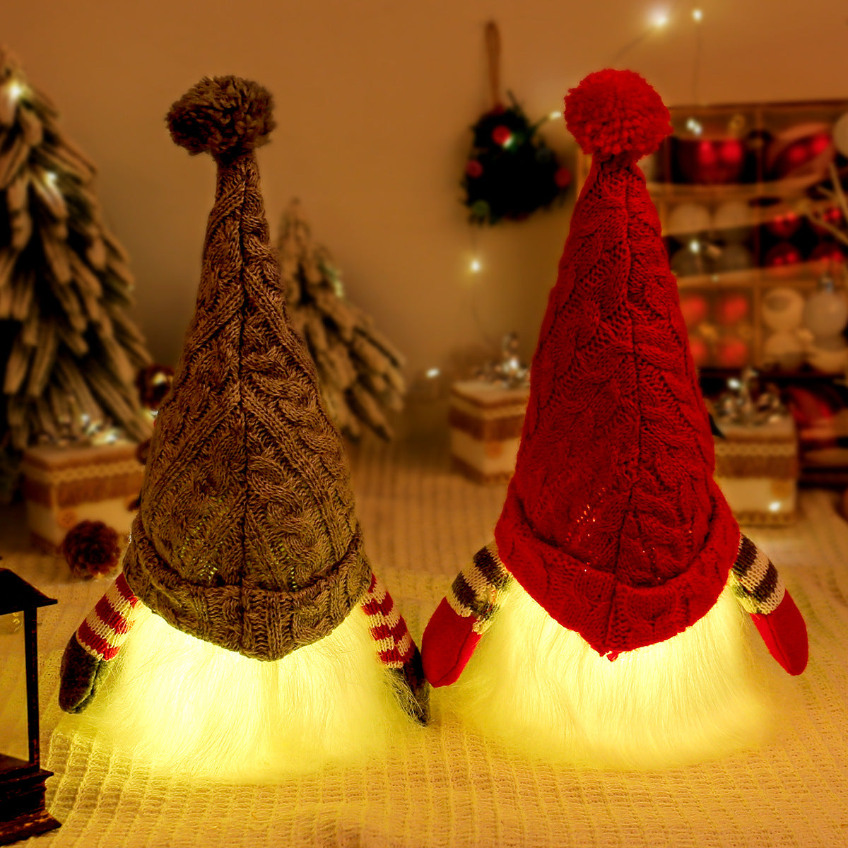 Glowing elf figure with knitted hat