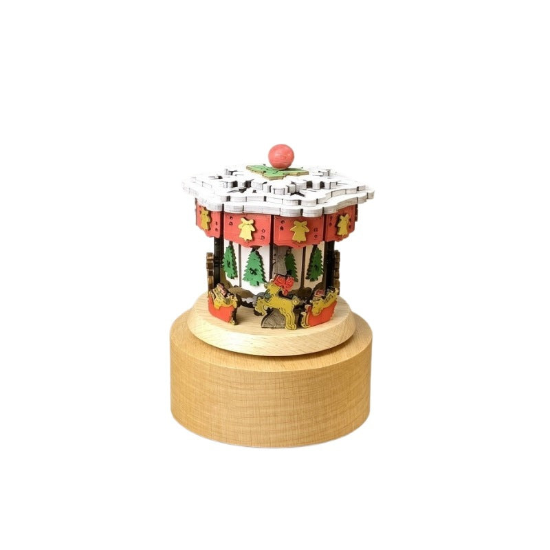 Wooden music box with lighting and wind-up mechanism
