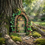 Decorative miniature fairy door made of wood for plants and gardens