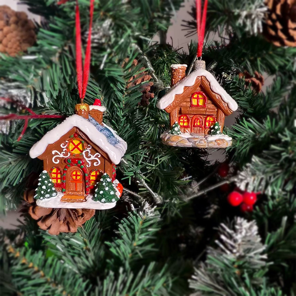 Christmas house pendant with lighting made of resin