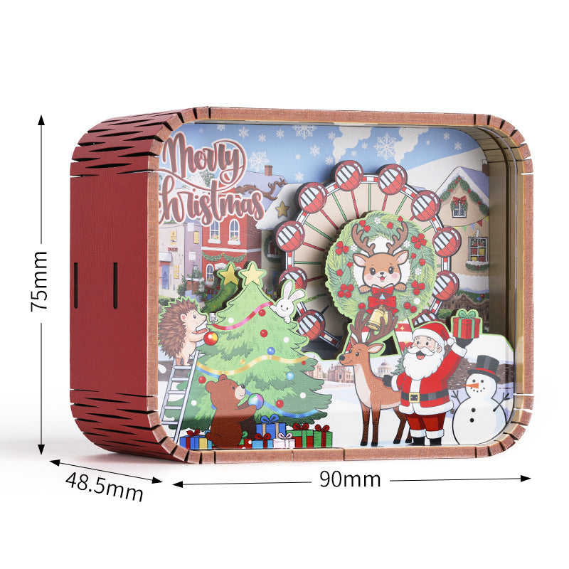 Decorative wooden music box with Christmas motif